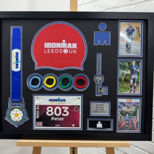 Ironman Leeds UK Medal Frame displaying a finisher’s medal with a sleek, modern design.