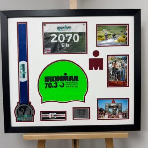 Ironman Swansea 2025 Framing - Custom display for medal and race bib, handcrafted with precision and protection. A perfect tribute to your athletic achievement.